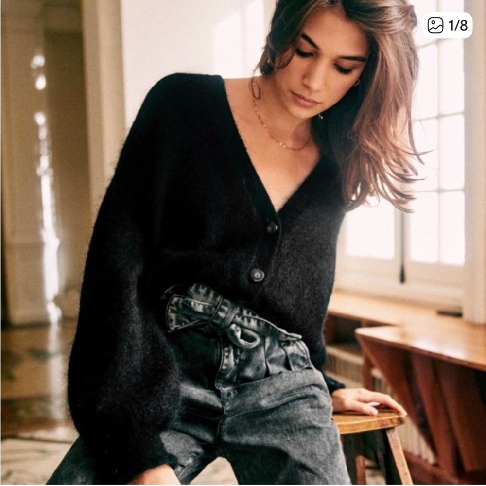 Sézane RARE Mia jumper cardigan in black medium - Picture 4 of 17